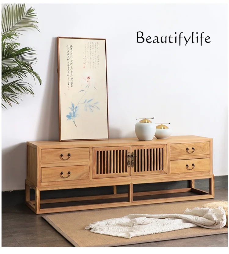 Nordic New Chinese Style Solid Wood TV Cabinet Household Minimalist Audiovisual Cabinet