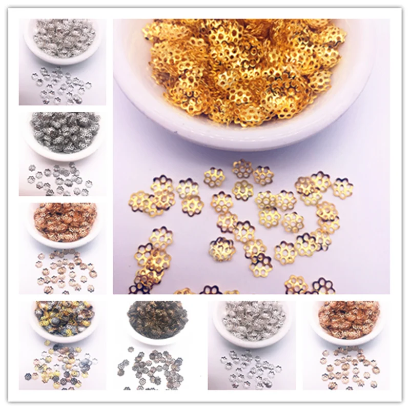 500pcs/lot 6mm 8mm Hollow Flower Petal End Spacer Beads Caps Charms Bead For Jewelry Making Accessories