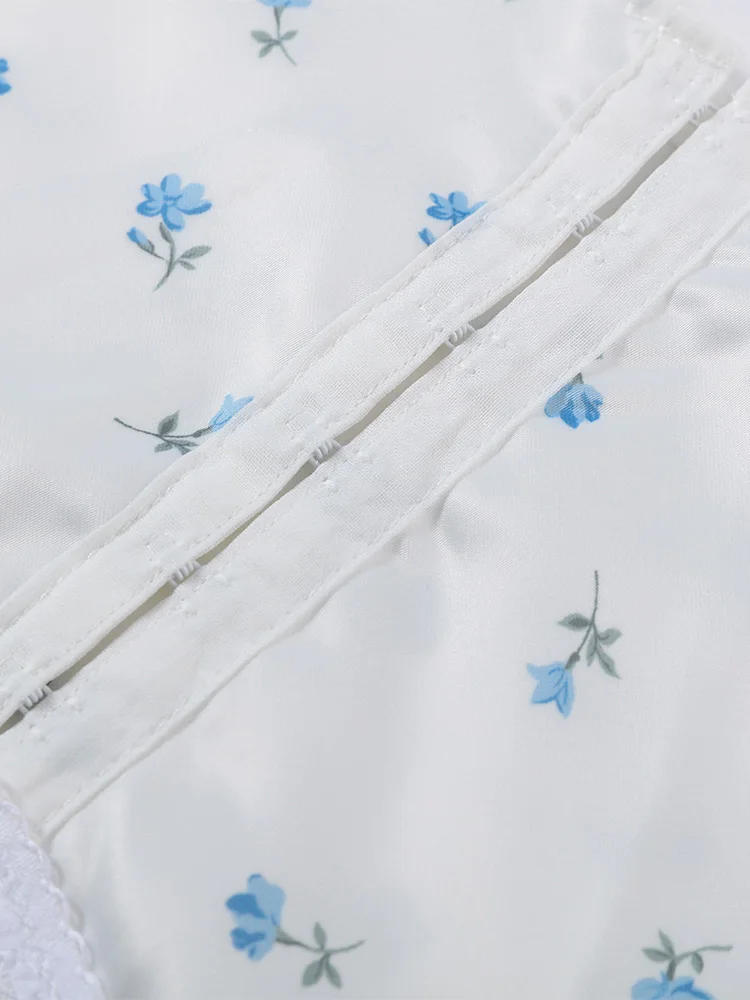 Bedrucktes Minikleid mit tiefem V-Ausschnitt, langen Ärmeln und Taillenband – Sexy Damenkleid mit Puffärmeln und Schleifen – Schicke Damenroben – Detail 5