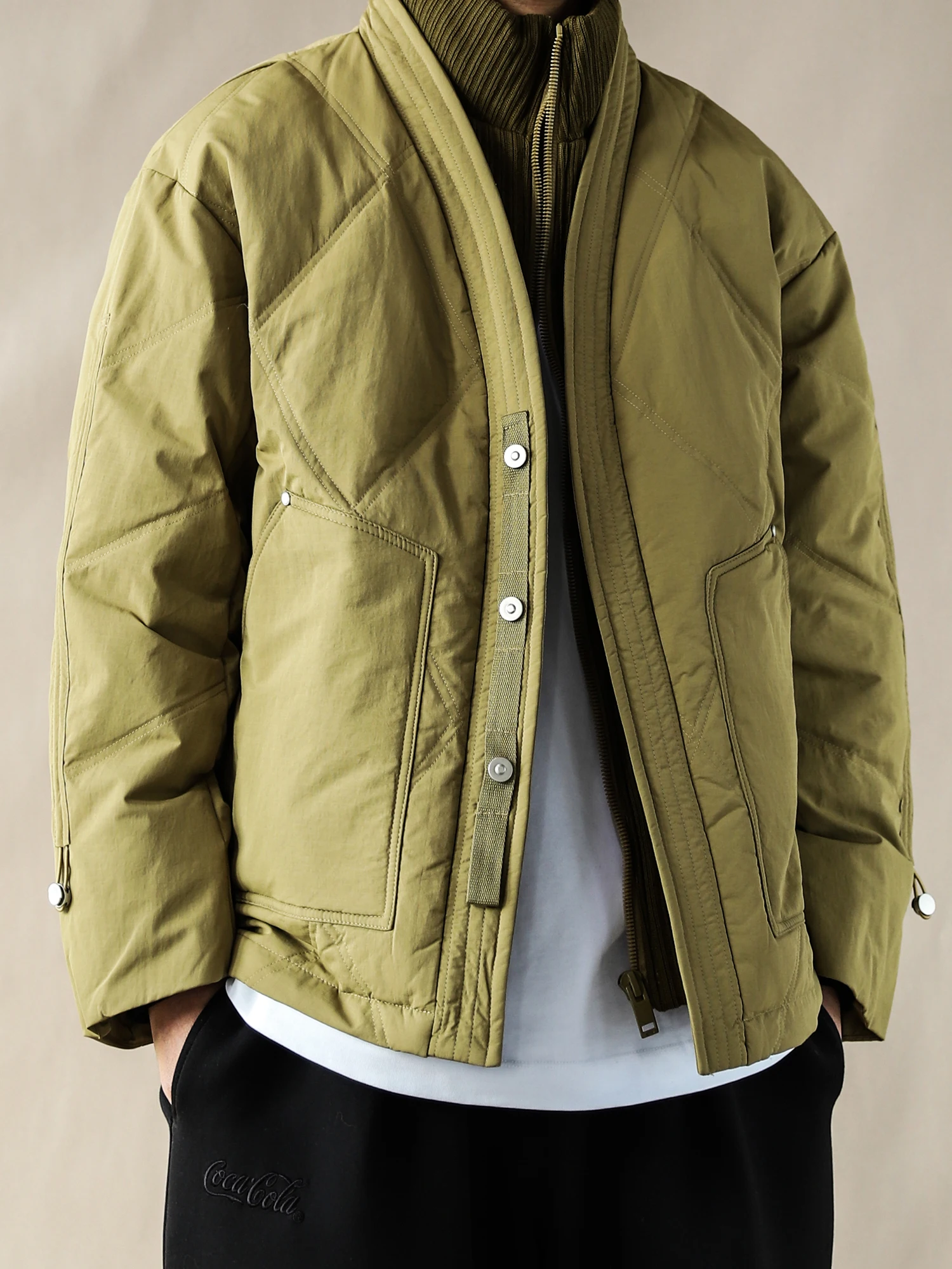 

Retro Sle Loose Fit Bla down Jaet Men's Stand Collar 90 Fill Power Winter Outerwear Warm Khaki Men's Sle Long Sve