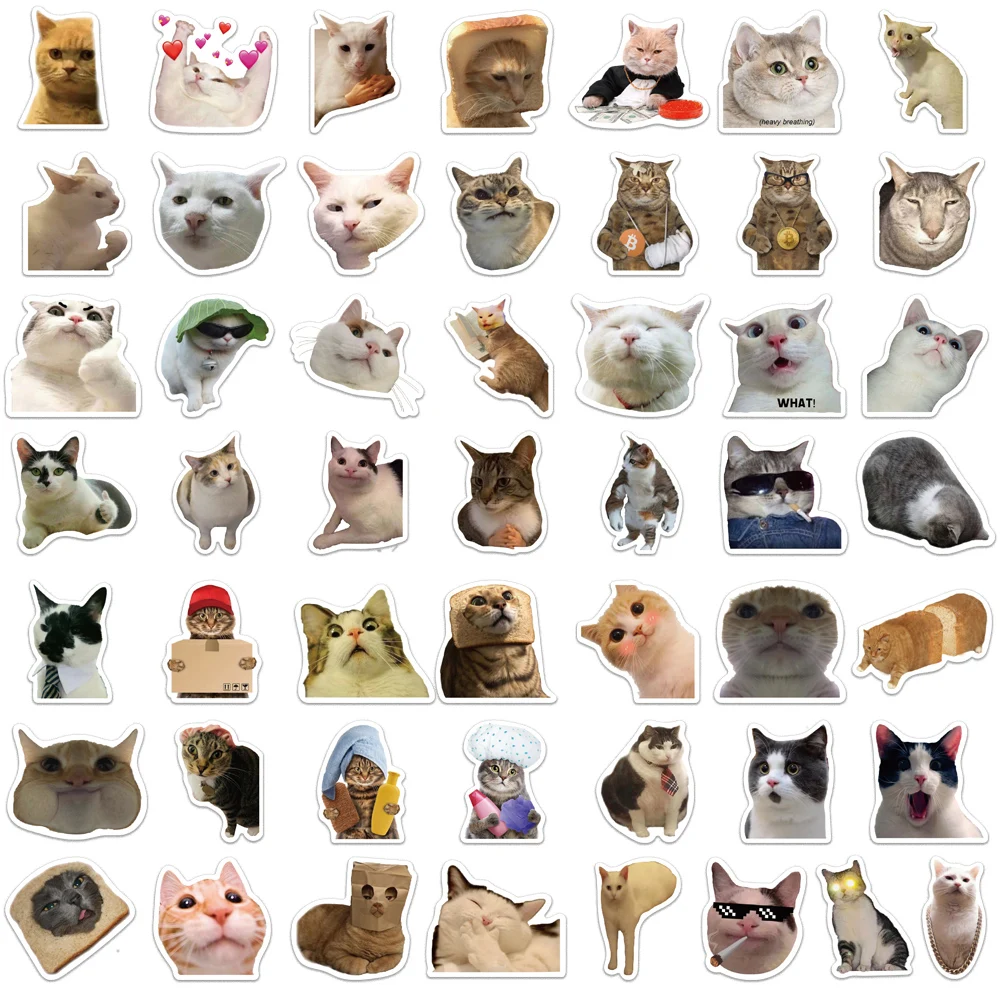 50PCS Cat Meme Decoration Fun Graffiti Stickers Decal DIY Phone Case Notebook Scrapbook Phone Stickers