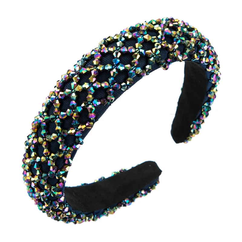 European and American Temperament Pure Handmade Beaded Crystal Sponge Wide Edge Hair Band Baroque Personality Versatile Headband