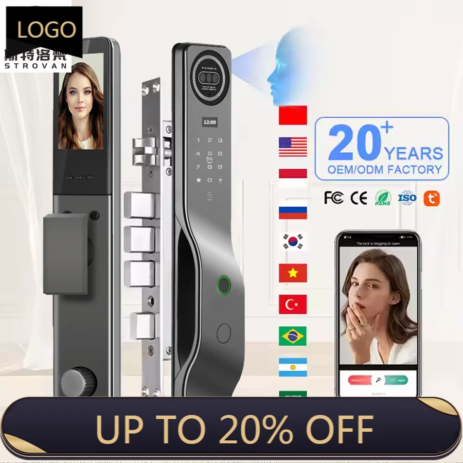 

STLF 3d Face Factory Supplier Wholesale Price Smart Wifi Fingerprint Recognition Door Lock Video Surveillance Smart Lock Ai