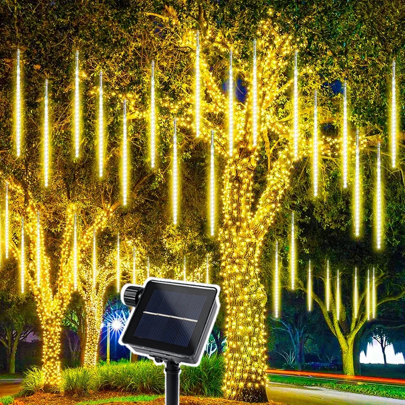 Imagem -02 - Solar Led Meteor Shower Light Garland de Rua ao ar Livre Decoração de Natal Holiday String Lamp Fairy Garden Decor 30 cm 50cm Tubos