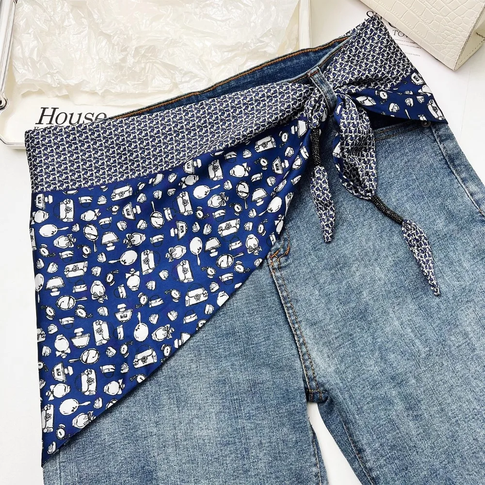 

Имитация шелка, шелковый шарф с цветочным принтом кешью, литературный стиль, универсальный аксессуар, женский поясной шарф, удлинитель рубашки, удлинение рубашки