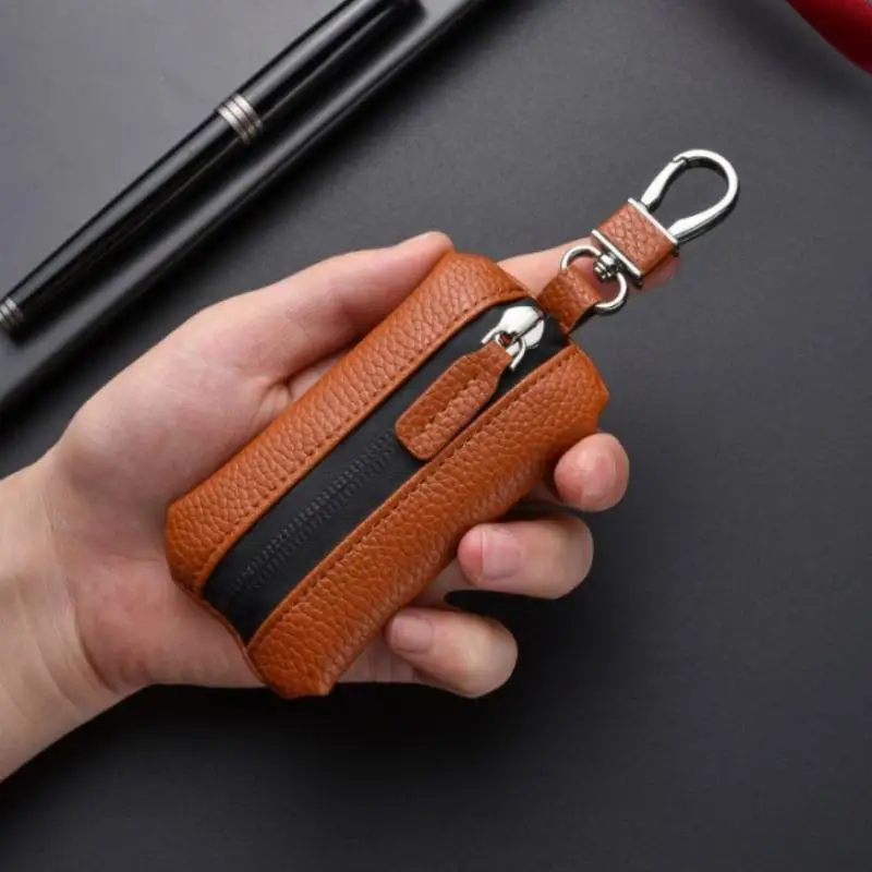 Hochwertige Autoschlüsseltasche aus weichem Leder für Herren mit Reißverschluss, Luxusgeschenk – Detail 4