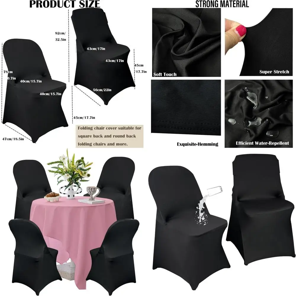 

40-упаковка эластичных водонепроницаемых чехлов на стулья из спандекса для свадеб, вечеринок и торжеств (черный)