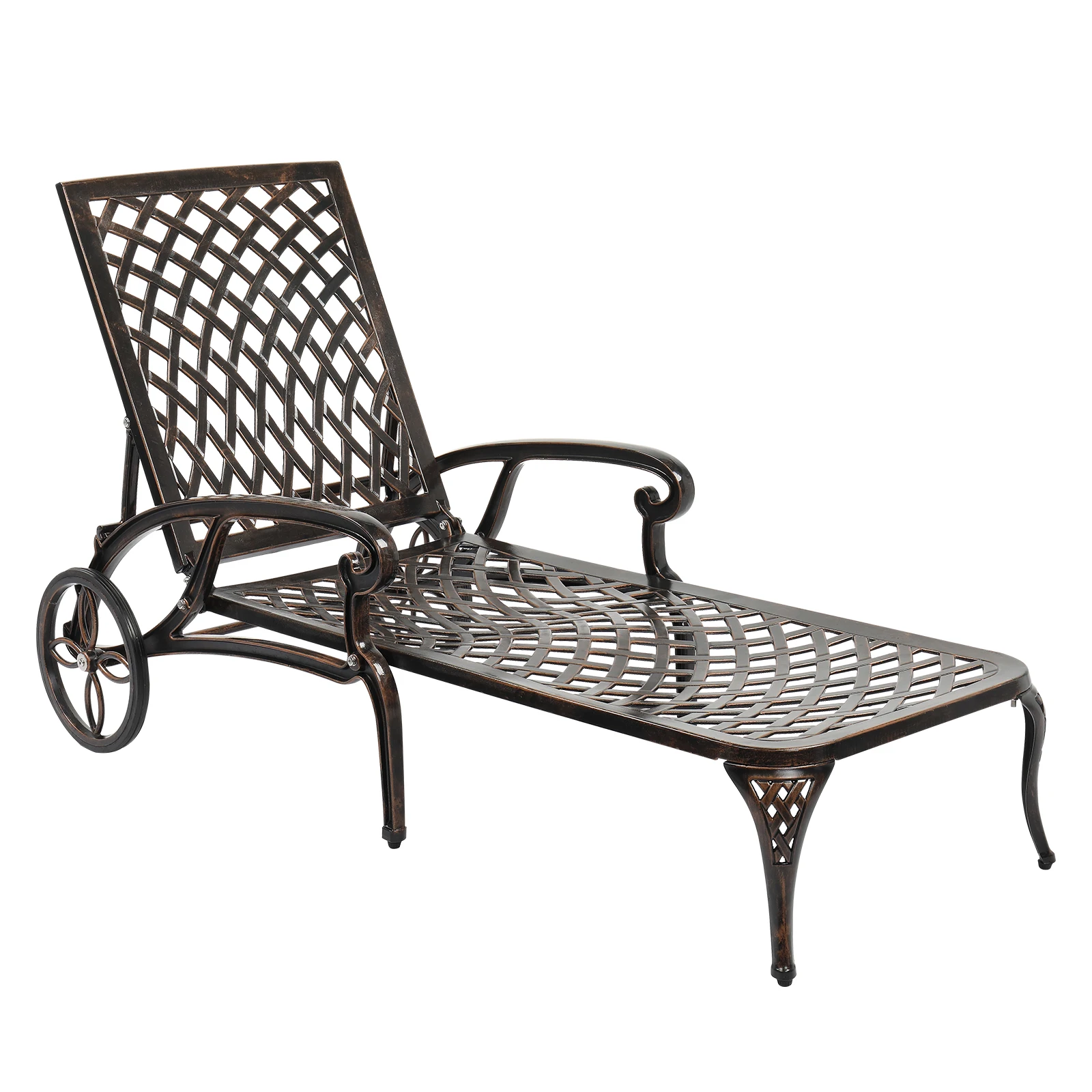 193*64.5*93cm Backrest Adjustable Courtyard Cast Aluminum Lying Bed Bronze