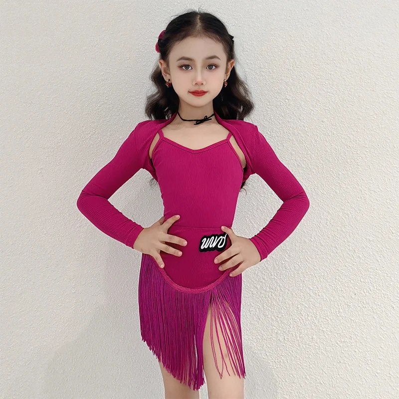 

Новый костюм для латинских танцев, костюм для выступлений для девочек, юбка с бахромой, детская тренировочная одежда для латинских танцев, танцевальная одежда для ча-ча-самбы