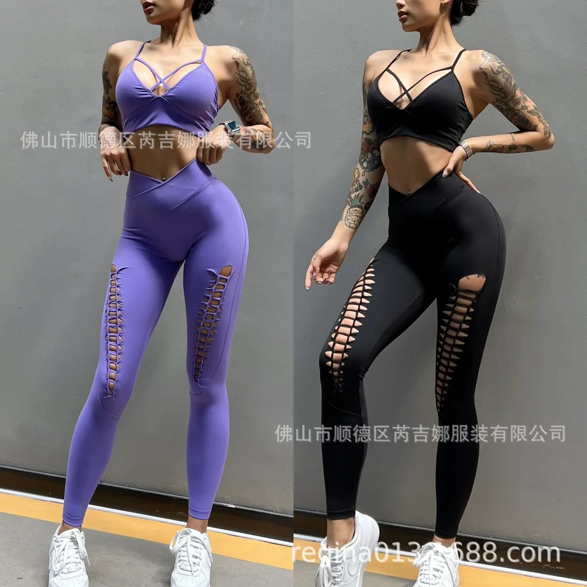 

Sports Fitness Deep V Sexy Bra Underwear Women's High Waist Tight Hip Lift Yoga Hollow Pants