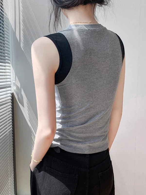 Faionable Color Blo round Ne Svel Vest Donna Estate Nuovo Sle Capispalla Partita interna Base dimagrante irt Top