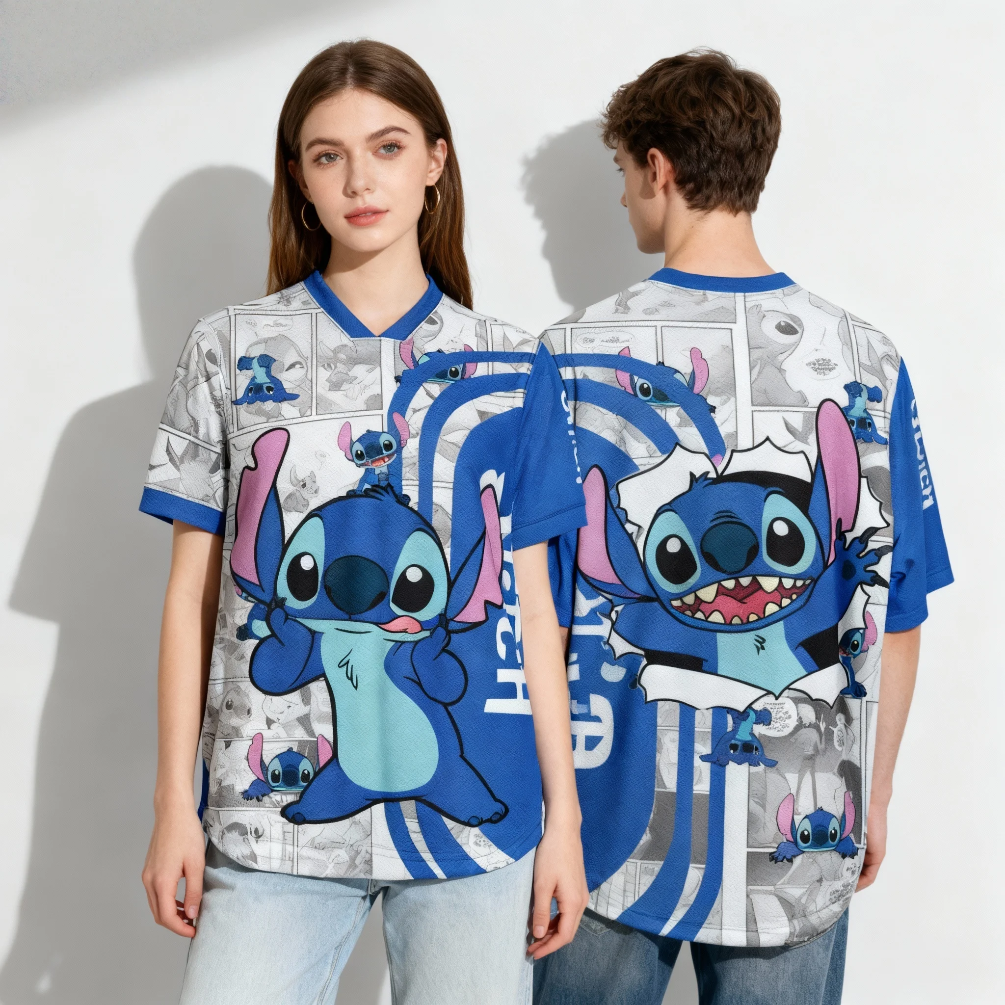 

Летняя милая крутая уличная рубашка Disney Animation Full Series Stitch Mickey, супер большие женские горячие товары для взрослых и детей