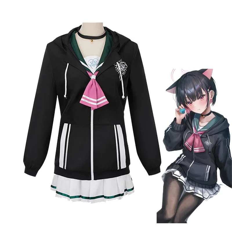 

The Animation Kyoyama Kazusa Cosplay Costume Black Hoodies Coat Sailor Suit Skirt with Pink Bow Woman Kawaii Halloween Set