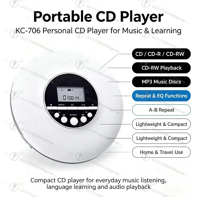 Portable CD Player Walkman MP3 Repeater Music CD Disc Player For English Study & Entertainment - view 2