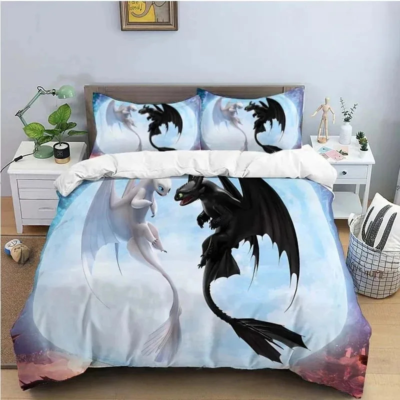 

2025 Cartoon Dragon Bedding Set Cute Lovely Duvet Cover With Pillowcase Single Double King Comforter Bed Cover Home Textile