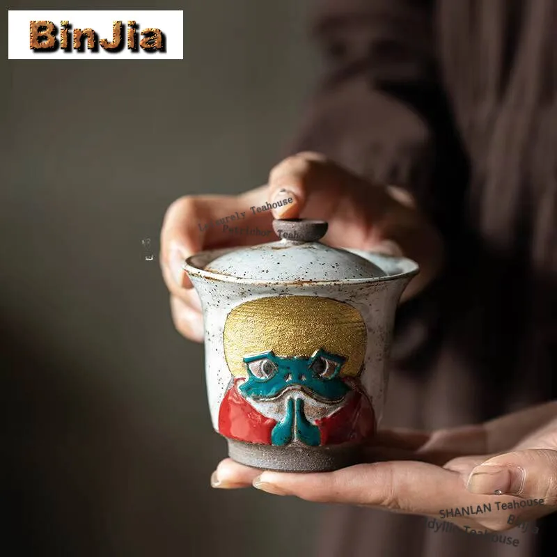 

Антикварная керамическая горелка Zhiye, 95 мл, Gaiwan, золотистый рисунок, богатство, сбор чая, чайная чашка, крышка для чаши, украшения для чайной церемонии