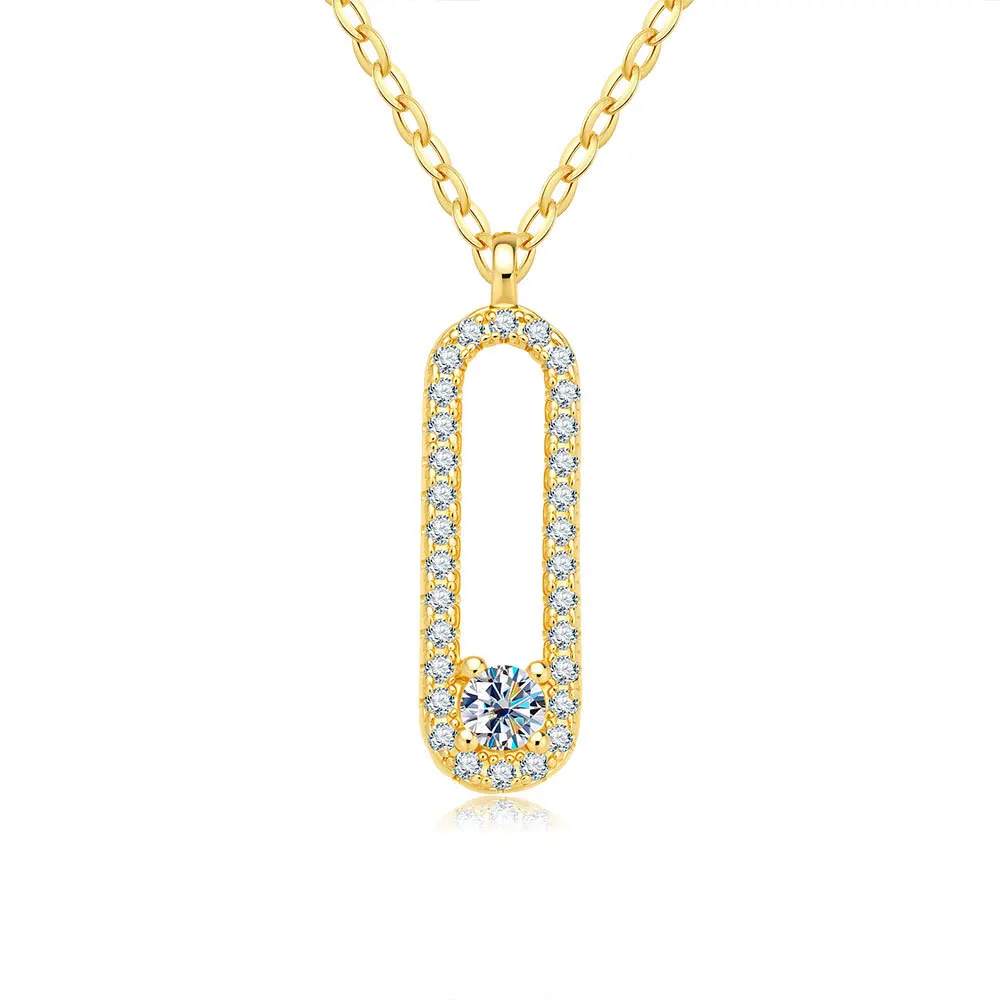

S925 Sterling Silver 18K Gold Plated Safety Pin Necklace, Full Micro Pave Moissanite Pendant Clavicle Chain, Exquisite Jewelry G