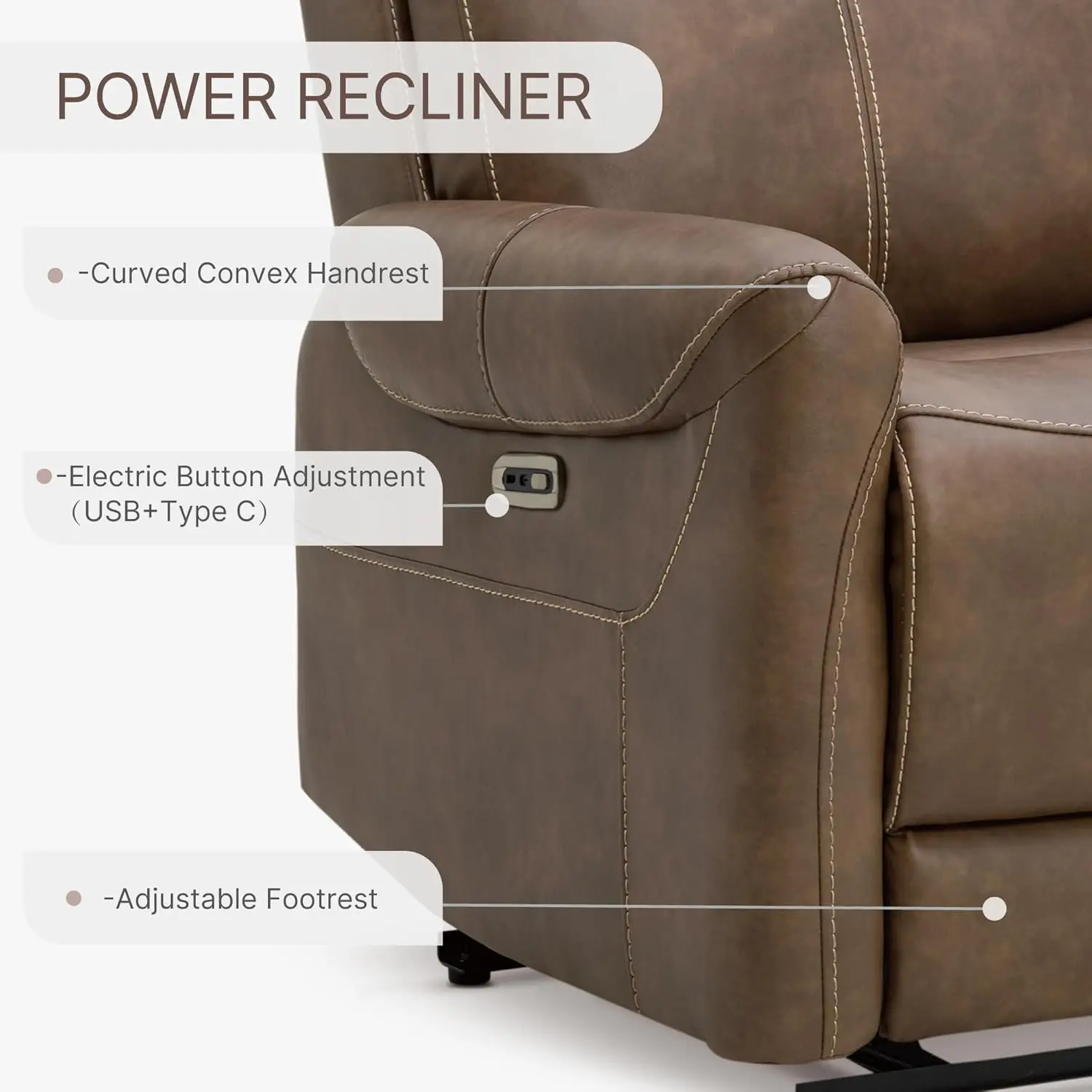 Power Recliner Chair Wall Hugger Sofa with USB Charging Ports Electric Reclining RV Furniture for Living Room