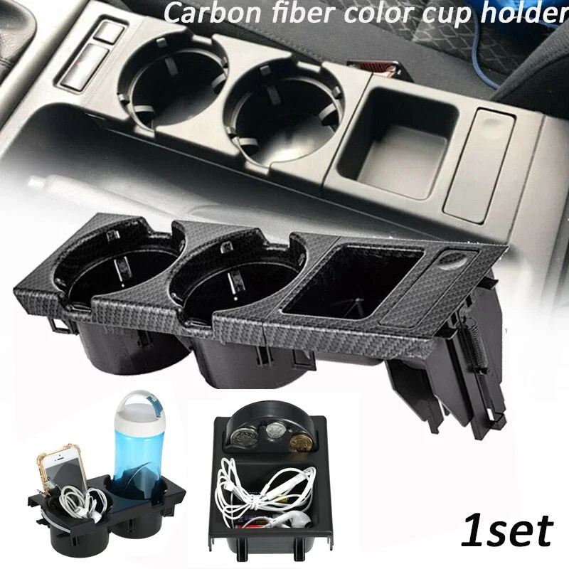 Carbon Fiber Look Car Double Hole Car Front Center Console Storage Box Coin Holder+Cup Holder For BMW3 series E46 51168217955