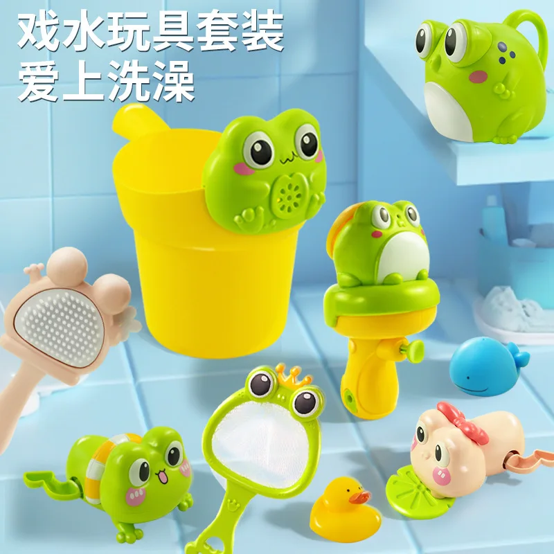

Baby bath toy little yellow duck baby play water spray set children swimming bathroom shower boy and girl