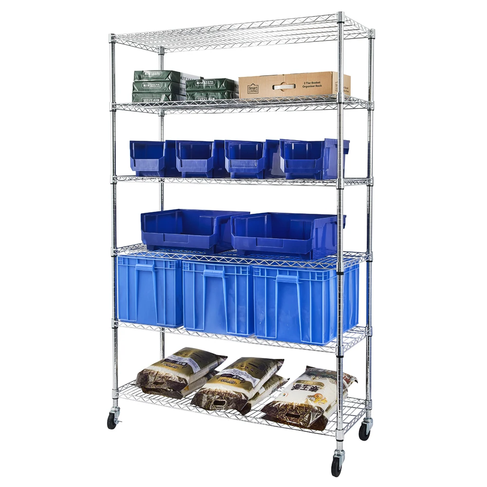 6-Tier NSF Heavy Duty Adjustable Storage Metal Rack with Wheels/Leveling Feet & Shelf Liners Ideal for Garage