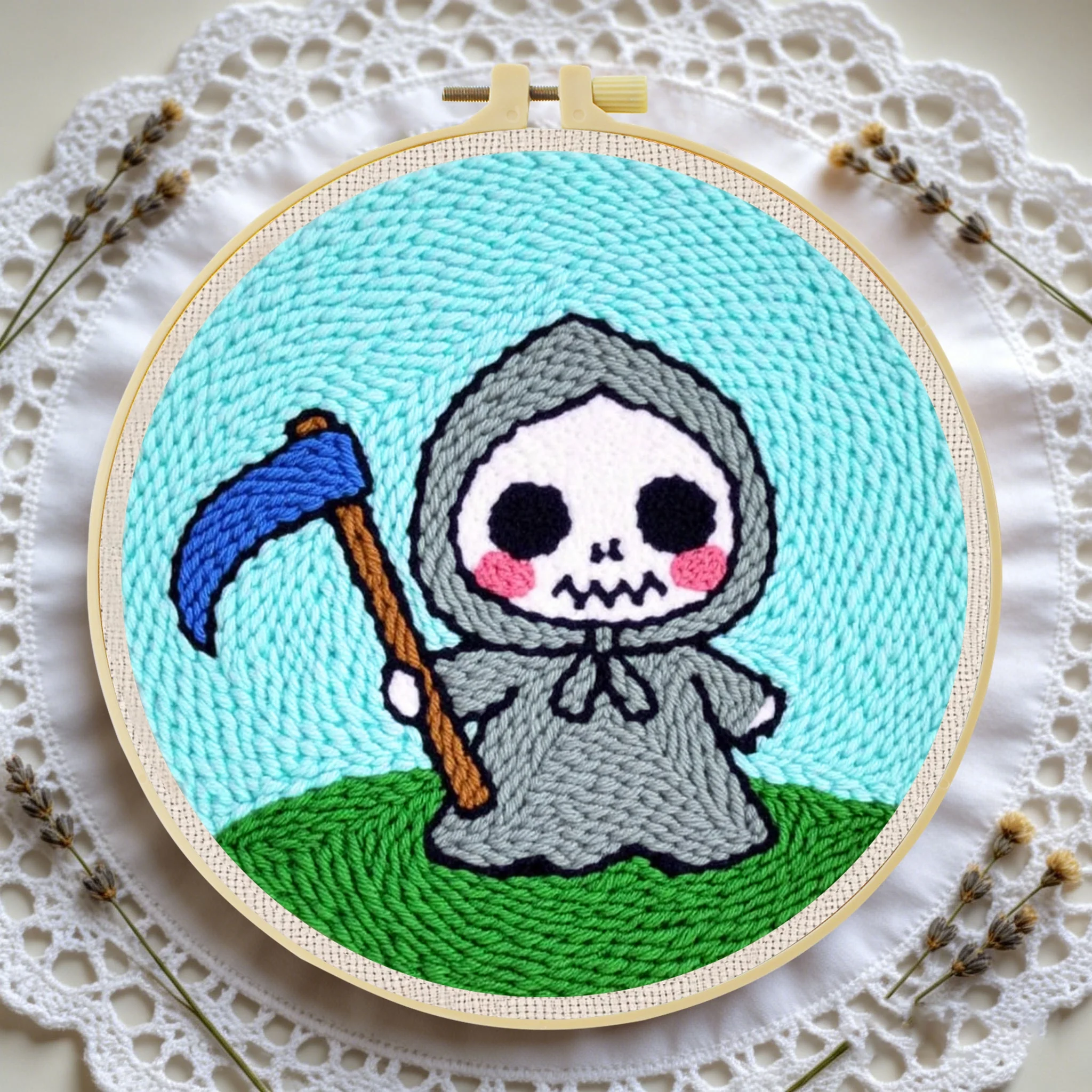 Anfänger-Halloween-Punch-Needle-Stickerei-Set 20x20cm 1 Stück Entspannendes Grusel-Geist-Kürbis-DIY-Set für Süßes oder Saures Partydekoration – Detail 4