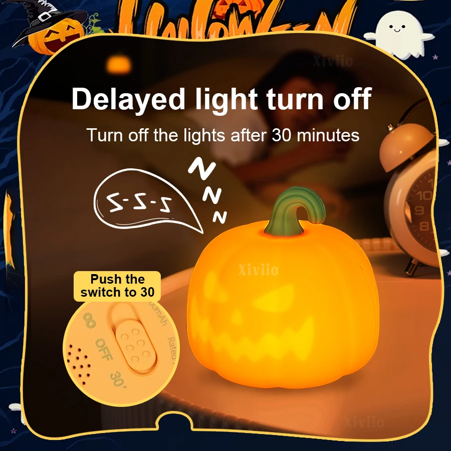 Halloween Pumpkin Lamp Super Soft Silicone Pumpkin Lamp Kids Toy Gifts Safety Portable Pumpkin Light for Bedroom Halloween Decor