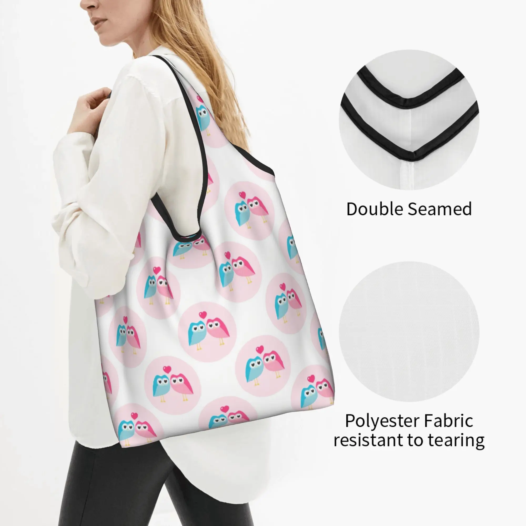 Funny Colourful Creative Owl Printed  Groceries Shopping Bag Custom Shopper Shoulder Tote Bags Large Capacity Portable  Handbag