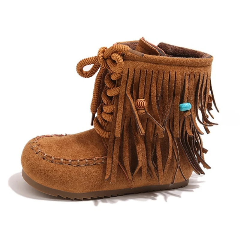 

Осенние ботильоны для девочек 202, коричневые детские полусапожки принцессы в стиле ретро с кисточками, удобная детская обувь на мягкой подошве с теплой подкладкой