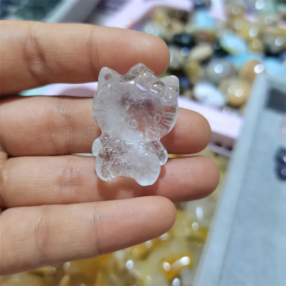 1pcs Natural Crystal Pink  Golden Sheen Silver Sheen Purple   Rose Purple Fluorite Cat Carving Crystal