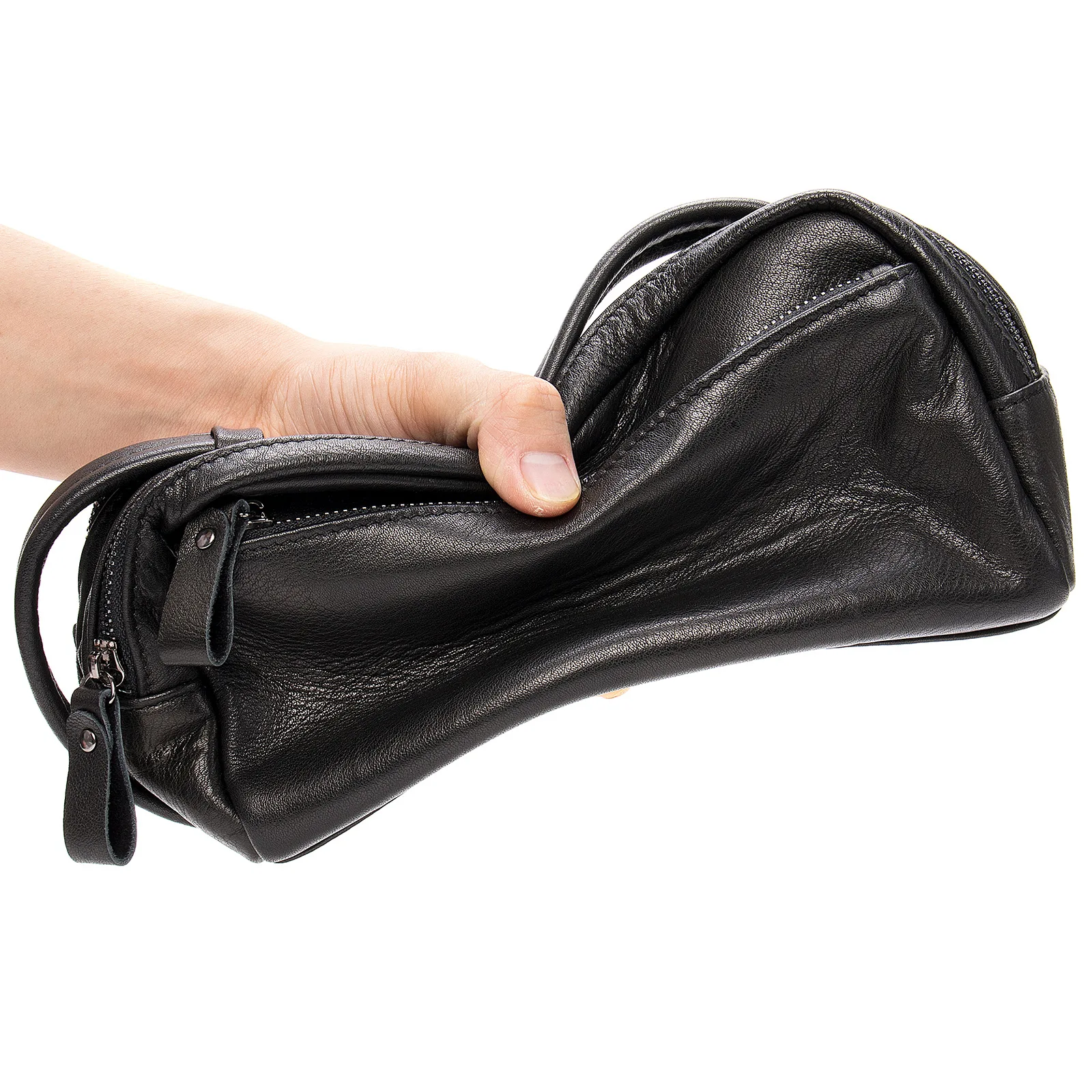 Bolso de mano de cuero para hombre, bolso de mano de negocios, gran capacidad, cubierta de artículos de tocador de cuero suave, bolsos de mano y bolsos de mano de piel de vaca