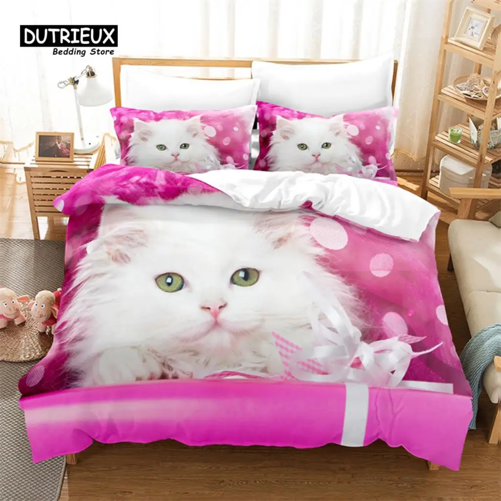 

Cat And Dog Bedding Set, 3Pcs Bed cats Duvet Cover Set, Soft Comfortable Breathable Duvet Cover, For Bedroom Guest Room Decor