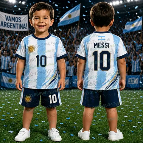 2026 Special Messi 10 Football Jersey Tee Shorts Set Women Men Harajuku Argentina Fans Shirt and Shorts Summer Kids 2 Piece Set