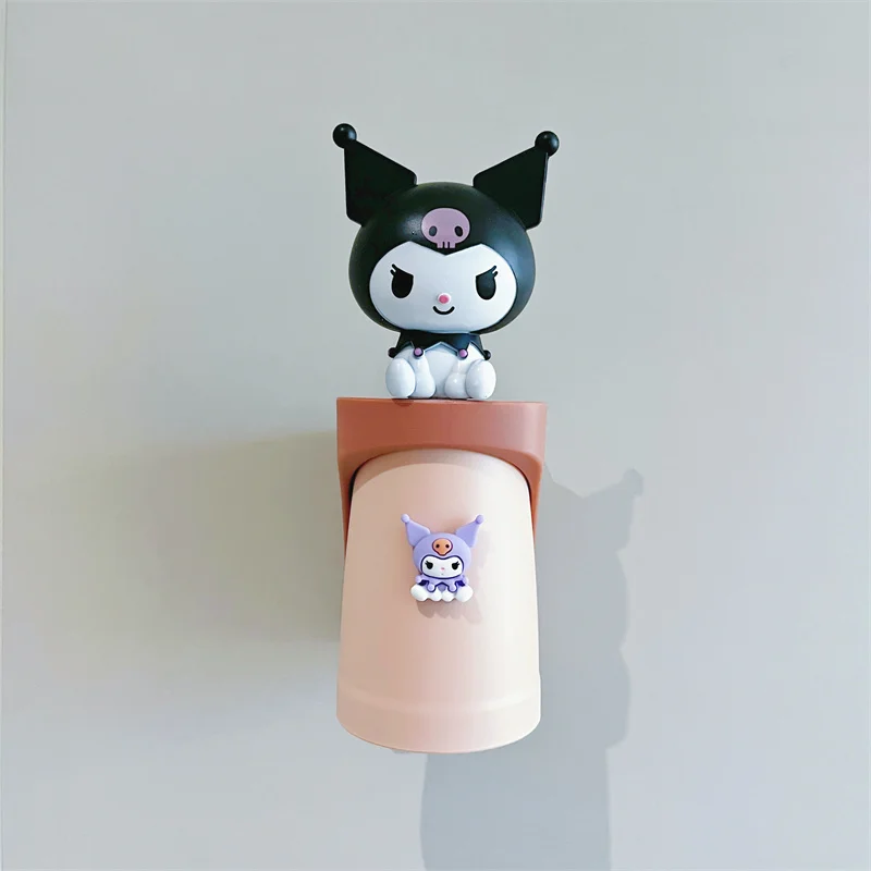 Sanrio Kawaii Cinnamoroll Washing Cup Kuromi Pochacoo Cartoon Children\'s Wall Mounted Magnetic Toothbrush Cup with Storage Space