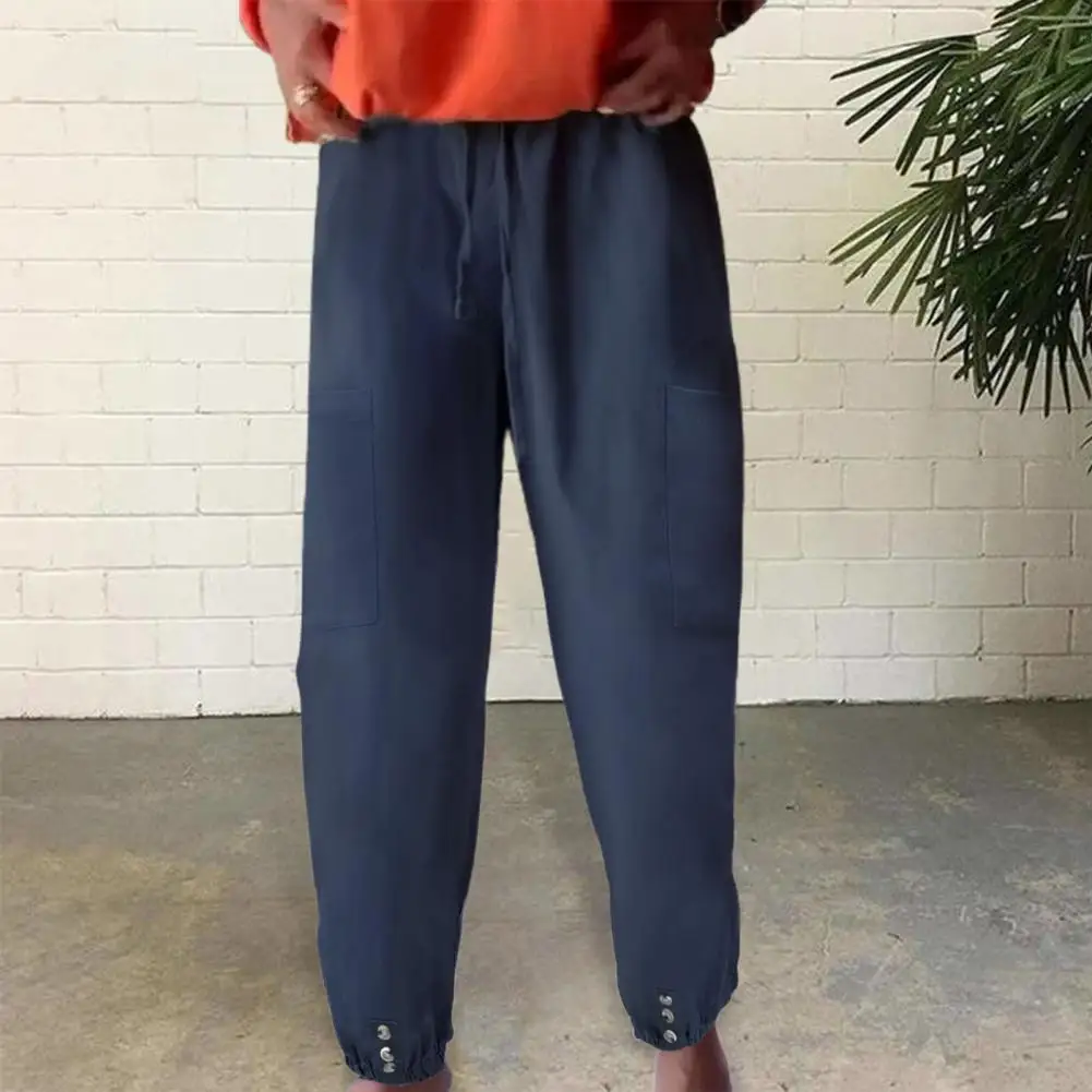 

Women Solid Color Slacks Women Pants Stylish Women's Wide Leg Pants with Elastic Waist Pockets Mid-rise Drawstring for Casual