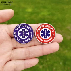 Emergency Medical Technician Brooches for Men Women Medical Alert Star of Life Glass Cabochon Lapel Pins Backpack Badge