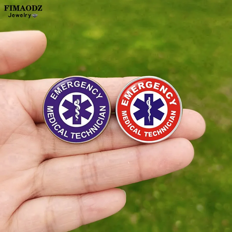 Emergency Medical Technician Brooches for Men Women Medical Alert Star of Life Glass Cabochon Lapel Pins Backpack Badge