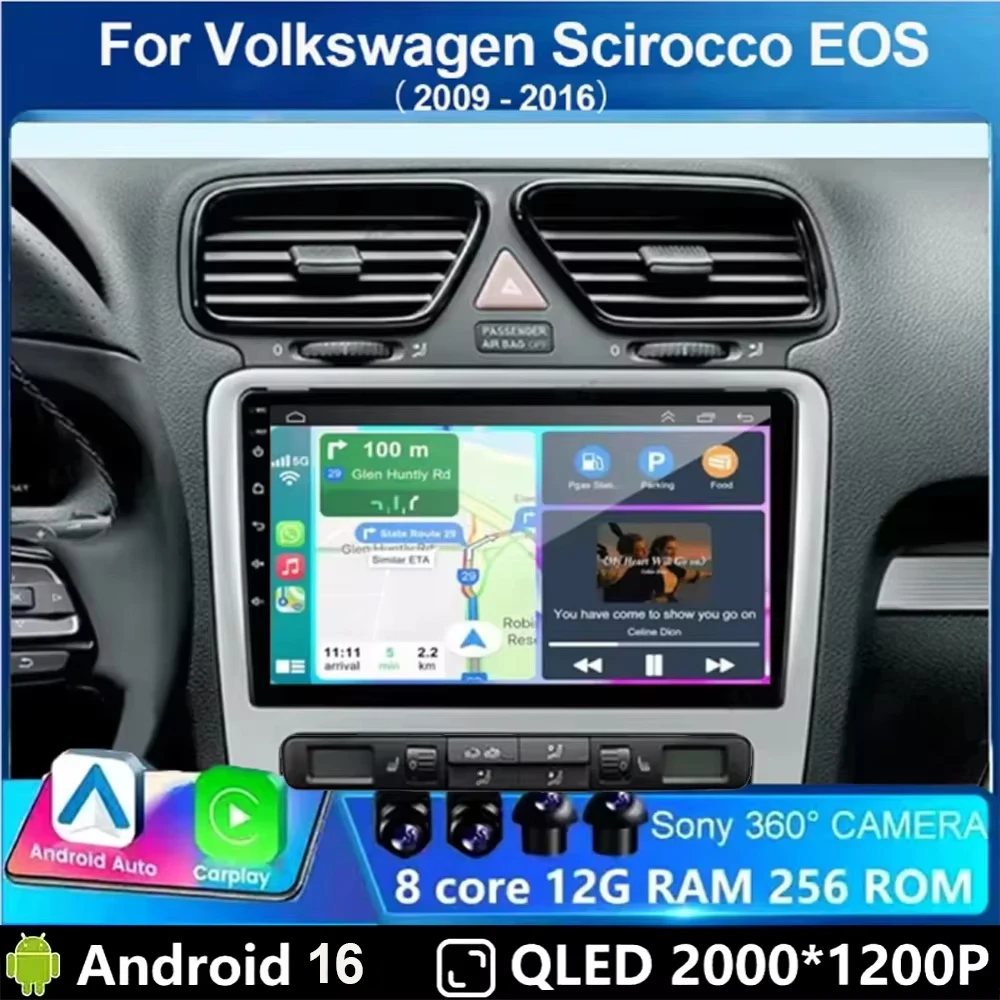 Android 16 Car Radio For Volkswagen VW Scirocco EOS 2009 - 2016 Navigation Carplay Auto Multimedia Video Player No 2Din DVD HU