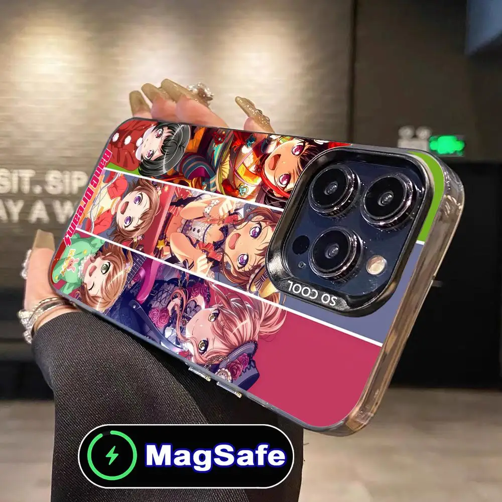 حافظة هاتف محمول عصرية من BanG Dream لهاتف آيفون 16 15 14 13 12 11 Pro Max Plus MagSafe طباعة ملونة شفافة فاخرة وجميلة