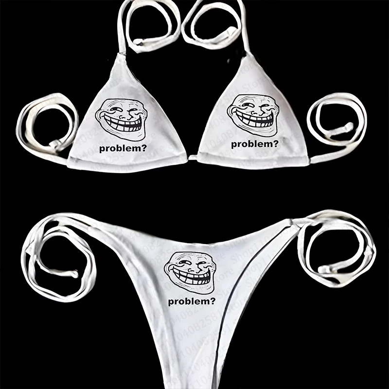 Y2k bikini set 2000s swimsuit punk print push up pad bra two-piece swimsuit beach wear swimsuit sexy female gothic fashion EMO