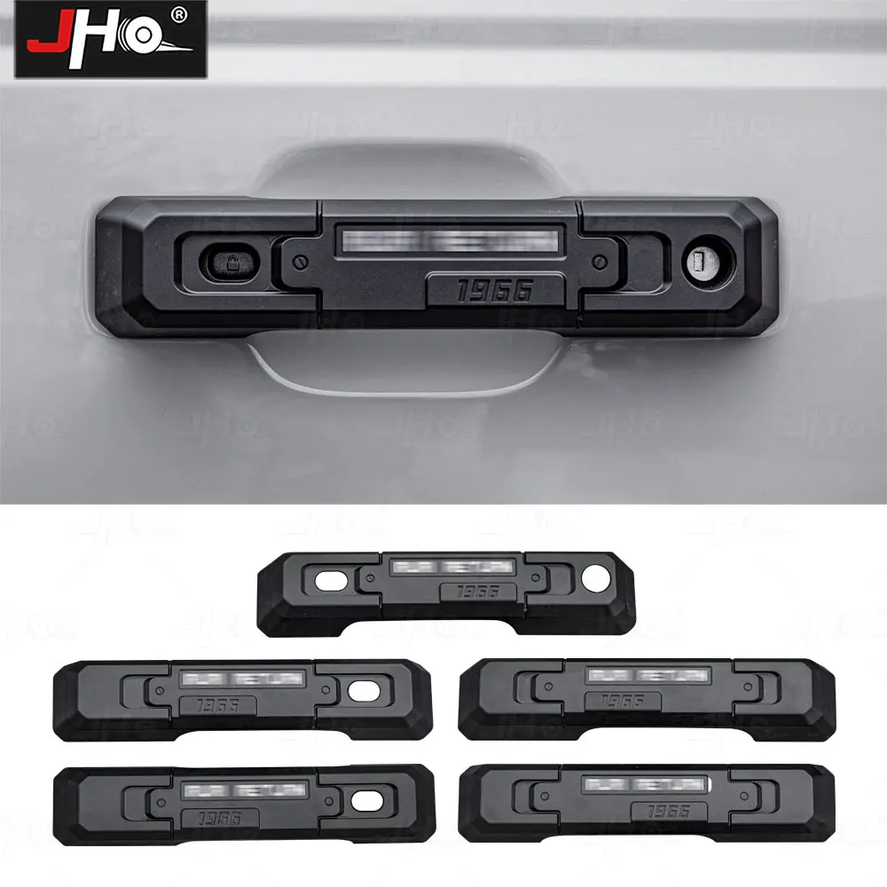 JHO Car Doors Handle Cover Trim 5PCS Black Decorate Kit for Ford Bronco 2022 2023 Exterior Accessories Aluminium Alloy