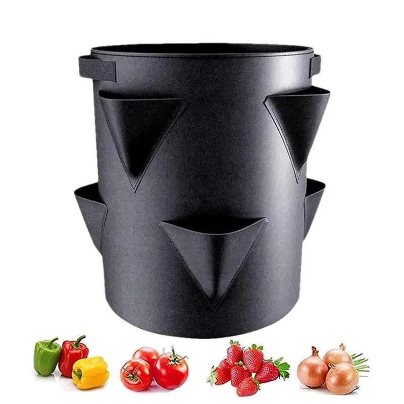 Strawberry Planters Outdoor Gardening Stackable Planter With 6 Side Grow Pockets For Indoor And Outdoor Portable 7 Gallon