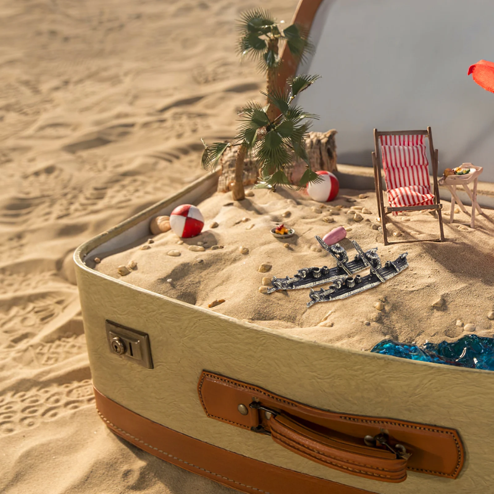 2 قطعة تمثال صيد نحاسي مصغر ، منظر طبيعي صغير لديكور المكتب ، زخرفة قارب صغير ، ملحقات طاولة الرمل ،