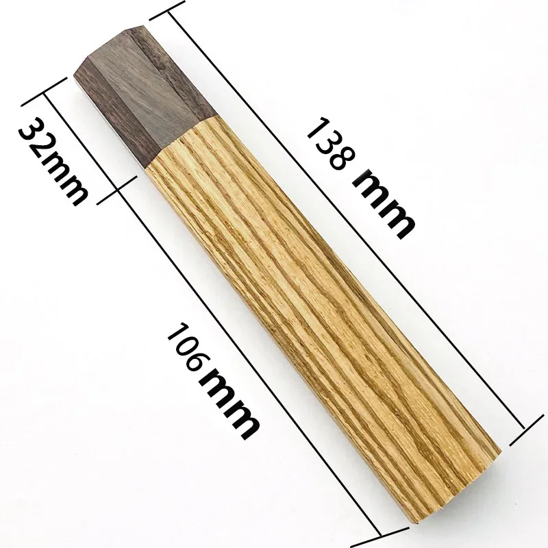 1piece Zebrawood + Ebony Octagonal Knife Handle for DIY Semi-finished Damascus Knife Handle Material Kitchen Knife Handle