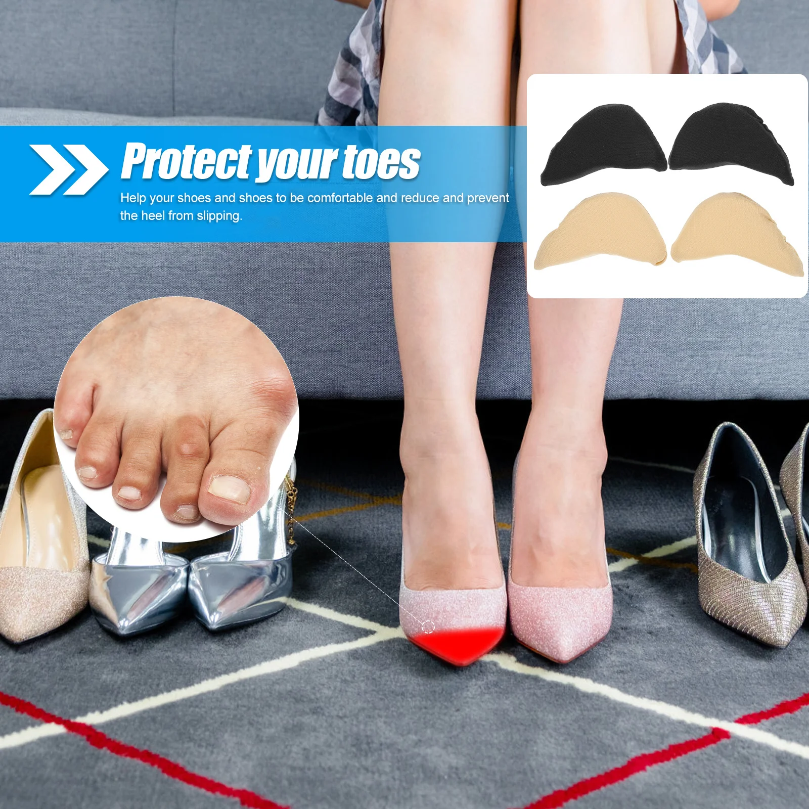 

Forefoot Sole Pads High Heel Foot Brace Thick Shoe Inserts Cushion Half Insoles Reusable Washable Anti-Slip Fit