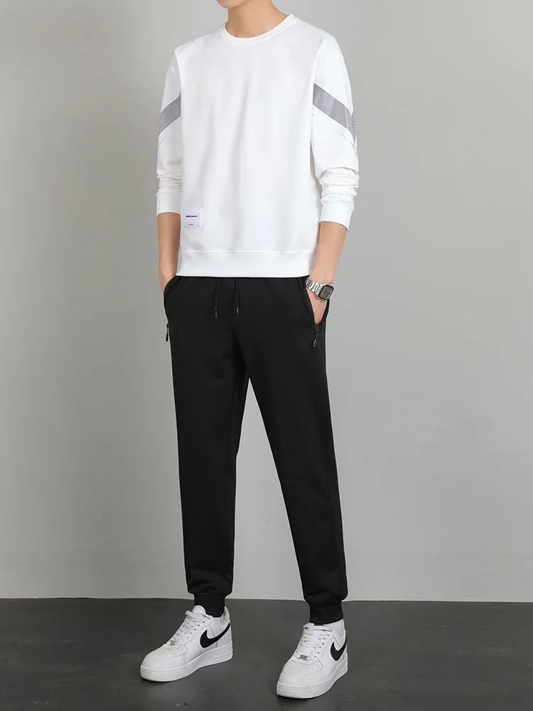 

Мужской спортивный повседневный комплект: худи с круглым вырезом и брюки, осенняя новинка, из полиэстера, с длинными рукавами и длинными штанинами