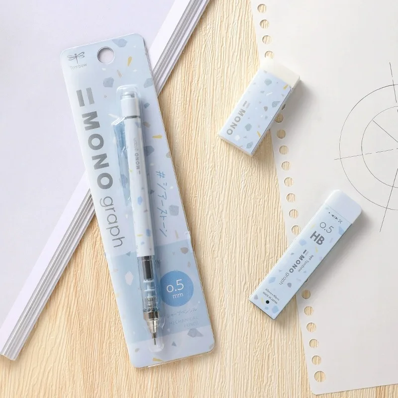 Tombow-lápiz automático de libélula MONO, serie Marble Limits Shake Lead, estudiantes para dibujar con borradores de escritura, lápices bonitos de