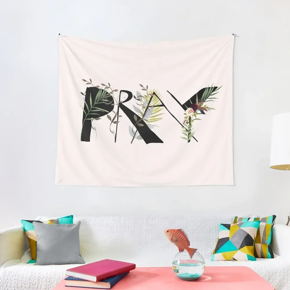 

Pray - Christian Floral Watercolor Lettering Tapestry Hanging Wall Room Ornaments Funny Wall Decoration Items Tapestry