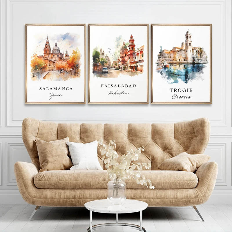 Traditional Tourist Cities Ltaly Lndia Nepal Watercolor Illustration Retro Poster Canvas Paintings Wall Art Pictures Home Decor