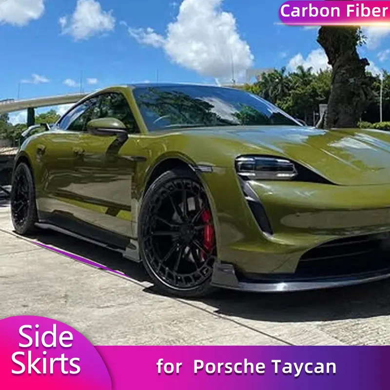 

Full Carbon Fiber Side Skirts Extensions for Porsche Taycan Sedan 2019-2024 Car Racing Side Door Bumper Apron Lip Body Kits